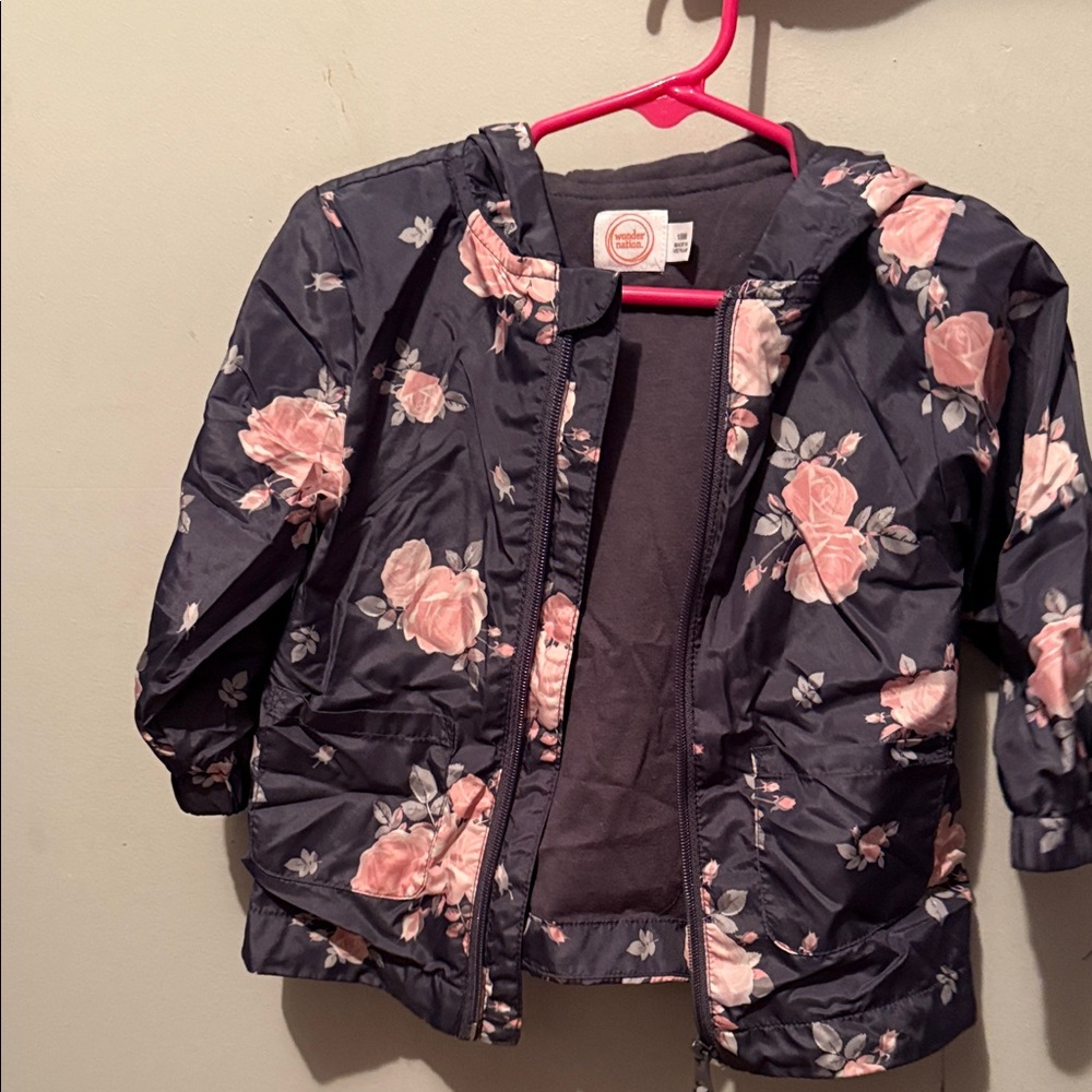 Wonder Nation Floral Puffer Jacket - Navy and Pink